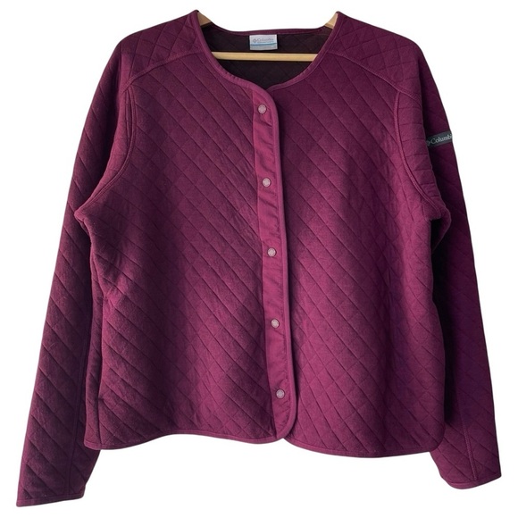 Columbia Lodge Quilted Cardigan Sweater Size XL Burgundy Purple Mid Weight Layer - Picture 2 of 8